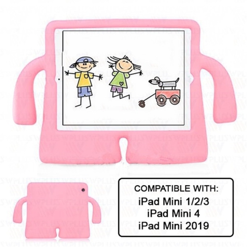 3D Silicone Shockproof Child Kids Protective Stand Cover Case for Apple iPad Mini 1 2 3 4 5 2019, Light Pink