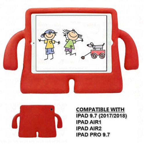 3D Silicone Shockproof Child Kids Stand Cover Case for iPad 9.7" 5th 6th Gen, Air 1st 2nd Gen, iPad Pro 9.7", Red