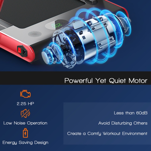 Tapis roulant repliable 2-en-1 avec haut-parleur Bluetooth et télécommande 2,25 CV de Superfit - convient sous le bureau ou le lit - Rouge