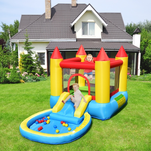 Costway Inflatable Bounce House Kids Slide Jumping Castle Bouncer w/ balls Pool & Bag