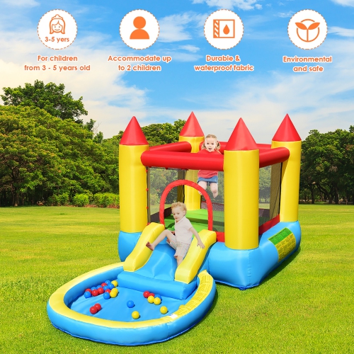 Costway Inflatable Bounce House Kids Slide Jumping Castle Bouncer w/ balls Pool & Bag