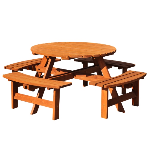 Outsunny 8 Seater Round Wooden Pub Bench Picnic Table Garden table Furniture Set
