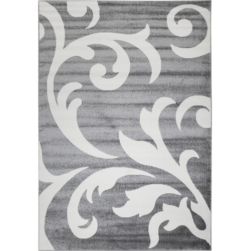 LA DOLE RUGS  Ladole Rugs Grey Floral Pattern Contemporary Durable Indoor Area Rug Carpet, 5X7 (5'3" X 7'6", 160Cm X 230Cm) In White