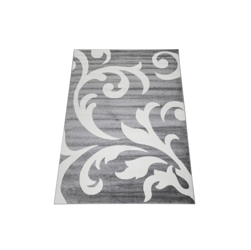 Ladole Rugs Grey White Floral Pattern Contemporary Durable Indoor Area Rug Carpet, 5x7