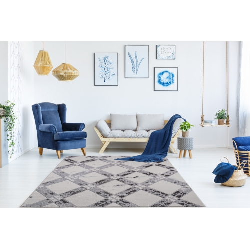 Ladole Rugs Barrington Ivory Grey Geometric Durable Contemporary Indoor Area Rug Carpet, 7x9