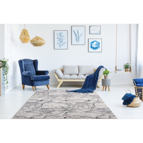 Ladole Rugs Boundless Ivory Grey Abstract Contemporary Rustic Indoor Runner Rug Carpet, 3x5