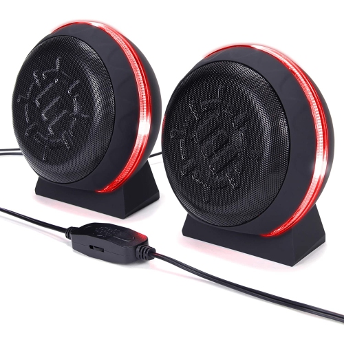 ENHANCE USB LED Gaming Speakers w/In-Line Volume Control & Powerful 5W Drivers-Red