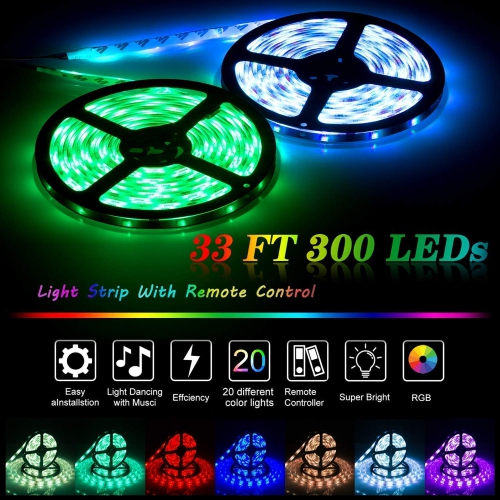 LED Strip Lights WiFi Wireless Smart Phone APP Controlled Sync to Music 10M 32.8ft Waterproof RGB Light Strips Kit