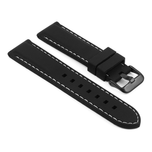 STRAPSCO  Silicone Rubber Watch Band Strap With Stitching for Samsung Galaxy Watch Active2 - Black & (Black Buckle) In White