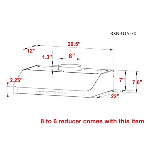 ROXON 900 CFM Slim Range Hood Stainless Steel Kitchen Exhaust Fan Under Cabinet Style with REMOTE RXN-U15-30