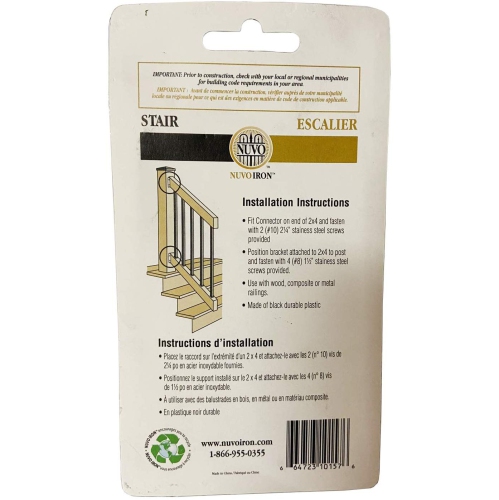 Nuvo Iron Stair Rail Connectors for Standard 2x4 Rail – Plastic Black – SRC