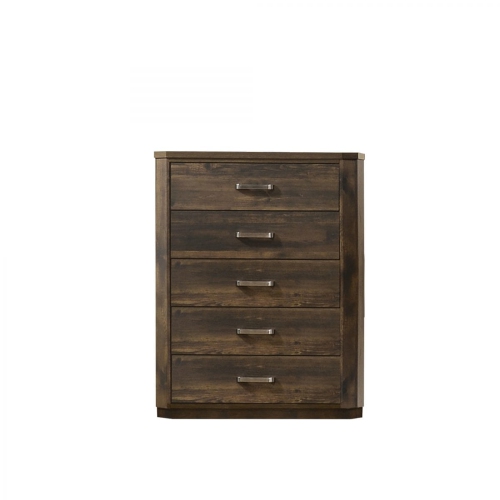 Olivia 5 Drawer Walnut Finish Chest of Drawers