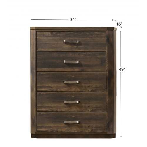 Olivia 5 Drawer Walnut Finish Chest of Drawers