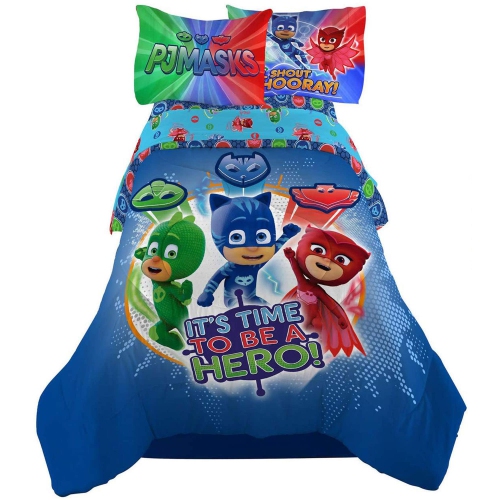 PJ MASKS  It's Hero Time Kids Bedding Sheet Twin Sheet Set With Comforter 4 Piece - [Blue] Very nice quality material and print on bedding