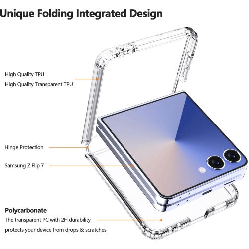 Étui TopSave transparent, pare-chocs en TPUR souple antichoc et étui arrière en polycarbonate rigide, étui Slim Fit pour Samsung Galaxy Z Flip 7