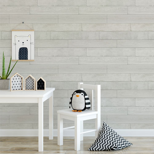 Papier peint à motif de bois de Brewster - Bois d'œuvre Wallace blanc