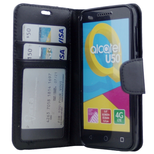 Black Wallet with Card Holder,Flip Case with Kickstand for Alcatel U50