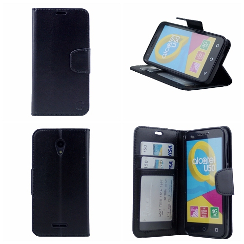 Black Wallet with Card Holder,Flip Case with Kickstand for Alcatel U50