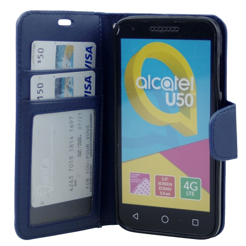 Navy Blue Wallet with Card Holder,Flip Case with Kickstand for Alcatel U50