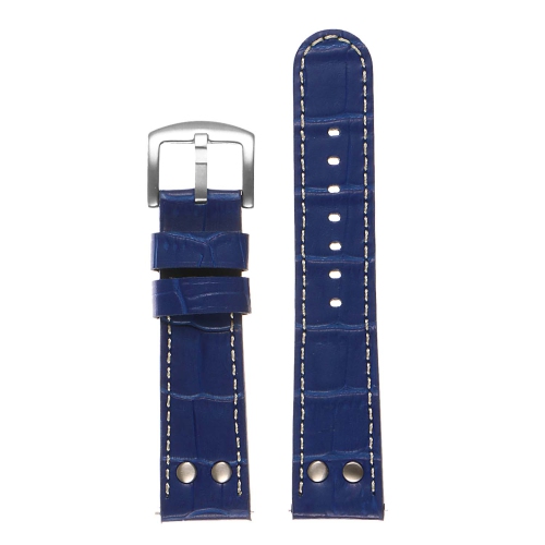 DASSARI Croc Embossed Leather Pilot Watch Band Strap for Fossil Sport Smartwatch - 22mm - Blue