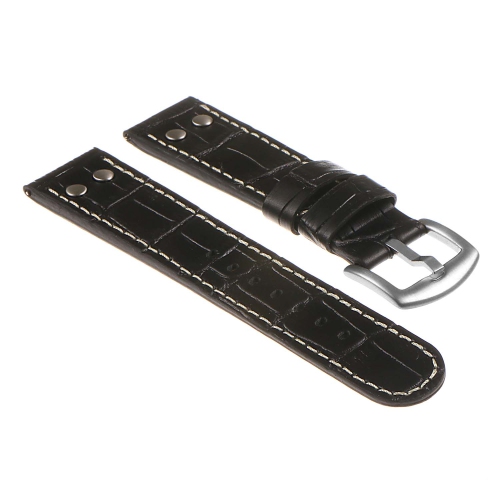 DASSARI Croc Embossed Leather Pilot Watch Band Strap for Fossil Sport Smartwatch - 18mm - Black