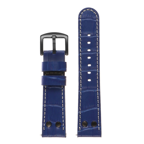 DASSARI Croc Embossed Leather Pilot Watch Band Strap for Fossil Sport Smartwatch - 22mm - Blue