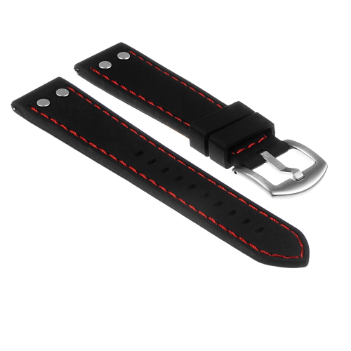 StrapsCo Silicone Rubber Aviator Watch Band Strap for Fossil Sport Smartwatch - 18mm - Black & Red