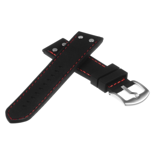 StrapsCo Silicone Rubber Aviator Watch Band Strap for Fossil Sport Smartwatch - 18mm - Black & Red