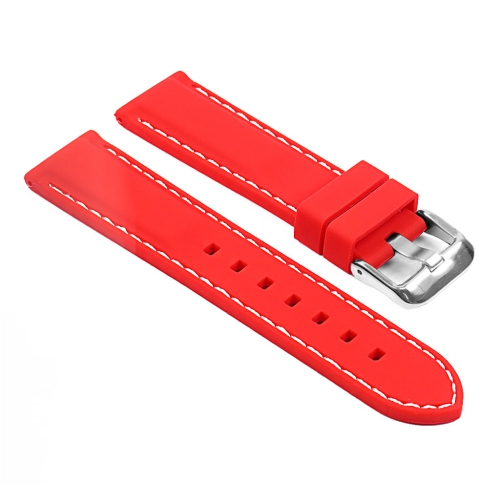 StrapsCo Silicone Rubber Watch Band Strap with Stitching for Fossil Sport Smartwatch - 22mm - Red & White