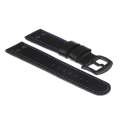 DASSARI Leather Pilot Watch Band Strap for Fossil Sport Smartwatch - 18mm - Black & Blue
