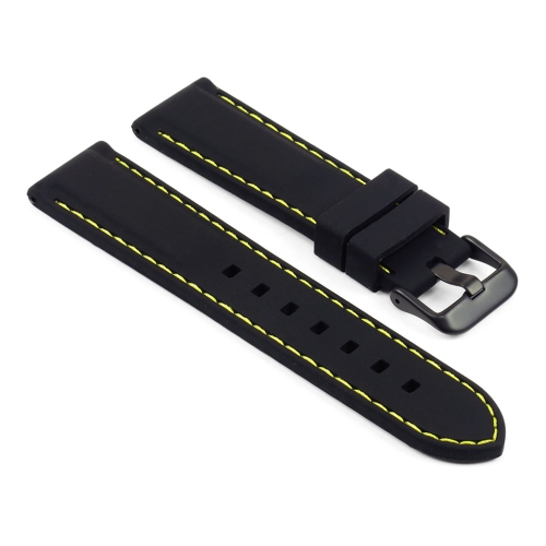 StrapsCo Silicone Rubber Watch Band Strap with Stitching for Fossil Sport Smartwatch - 18mm - Black & Yellow