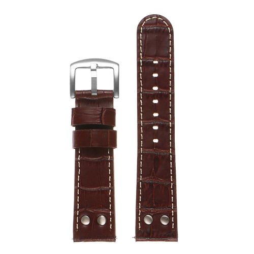 DASSARI Croc Embossed Leather Pilot Watch Band Strap for Fossil Sport Smartwatch - 22mm - Brown