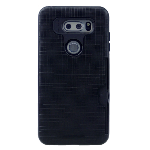 LG V30 Brush Style Hard Case w/ Card Slot Case,Black