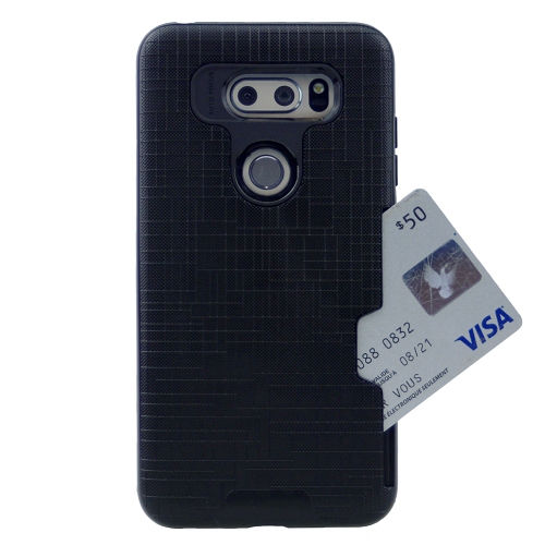 LG V30 Brush Style Hard Case w/ Card Slot Case,Black