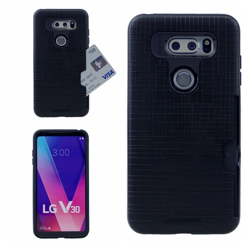 LG V30 Brush Style Hard Case w/ Card Slot Case,Black