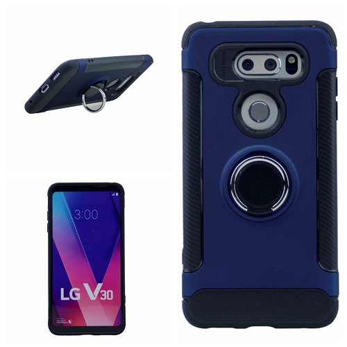 LG V30 Brush Style Soft Case w/360 rotating Ring Stand, Navy Blue