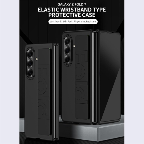 TopSave Samsung Galaxy Z Fold 7 Case with Wrist Strap, Slim Shockproof Protective Cover with Stretch Band Lightweight Phone Case, Black