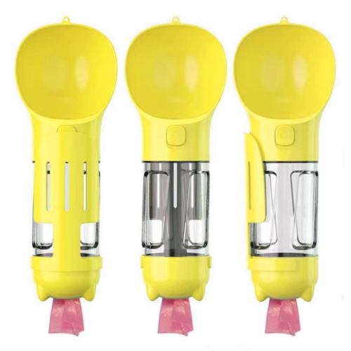 TopSave Multifunctional Pet Water Drinking Bottle Drink Cup Dish Bowl Dispenser for Outdoor Activities, 3in1 300ml-Yellow