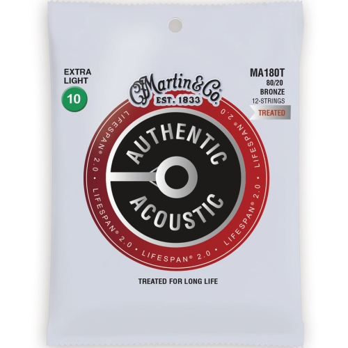 Martin Authentic Lifespan 2.0 Acoustic Guitar Strings - 12 String, 80/20, Extra Light