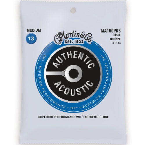 Martin Authentic SP Acoustic Guitar Strings - 80/20, Medium, 3 Pack