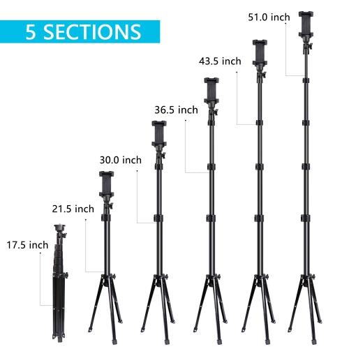 Selfie Stick Tripod, UBeesize 51" Extendable Tripod Stand with Bluetooth Remote for iPhone & Android Phone, Heavy Duty Alum...