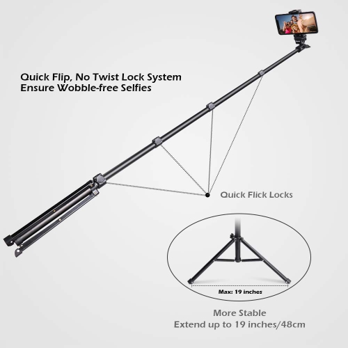 Selfie Stick Tripod, UBeesize 51" Extendable Tripod Stand with Bluetooth Remote for iPhone & Android Phone, Heavy Duty Alum...