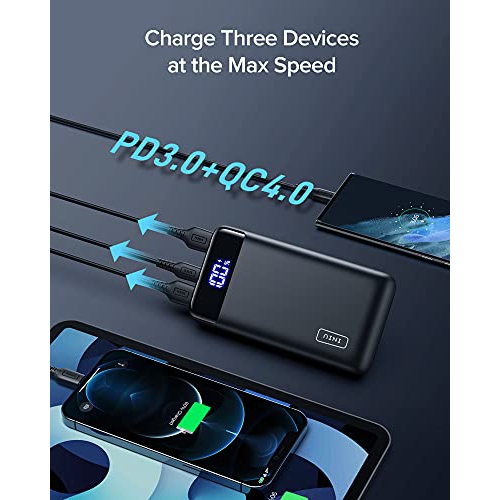 INIU Portable Charger, LED Display 20000mAh Power Bank with Type C & Micro USB Input, Dual 3A High-speed Output Battery Pac...