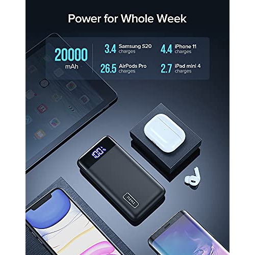 INIU Portable Charger, LED Display 20000mAh Power Bank with Type C & Micro USB Input, Dual 3A High-speed Output Battery Pac...