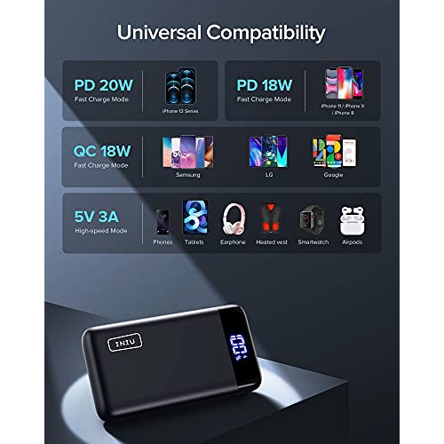 INIU Portable Charger, LED Display 20000mAh Power Bank with Type C & Micro USB Input, Dual 3A High-speed Output Battery Pac...