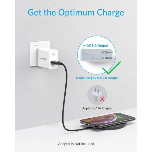 Chargeur sans fil Anker, tapis PowerWave amélioré 10W Max, 7,5 W pour iPhone 11, 11 Pro, 11 Pro Max, XS Max, XR,TP, X, 8, 8 Code PLU...
