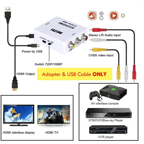 RCA AV to HDMI Converter HD 1080P AV2HDMI Adapter For TV PS3 PS4 PC DVD Xbox Projector AV To HDMI Converter