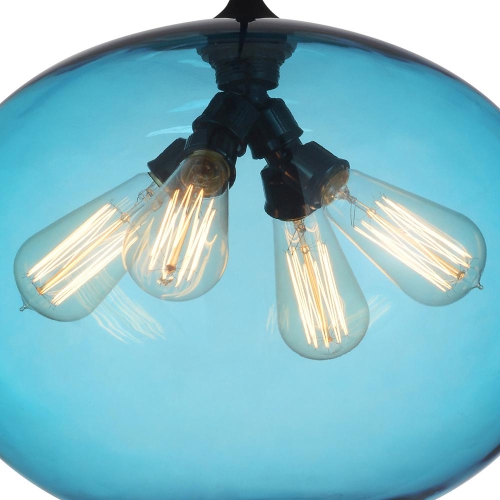 Glass 4 Light Down Pendant With Blue Finish
