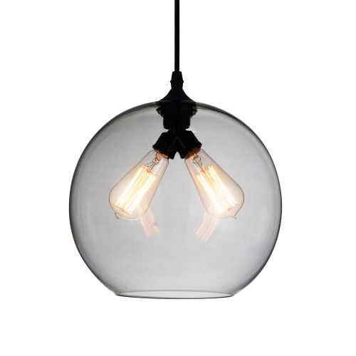 Glass 2 Light Down Mini Pendant With Smoke Finish