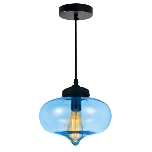 Glass 1 Light Down Mini Pendant With Blue Finish